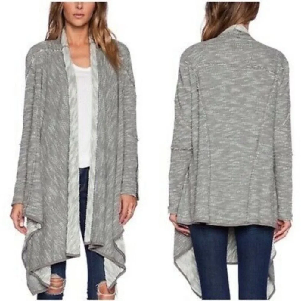 Free People Grey Open Front Oversized Cardigan